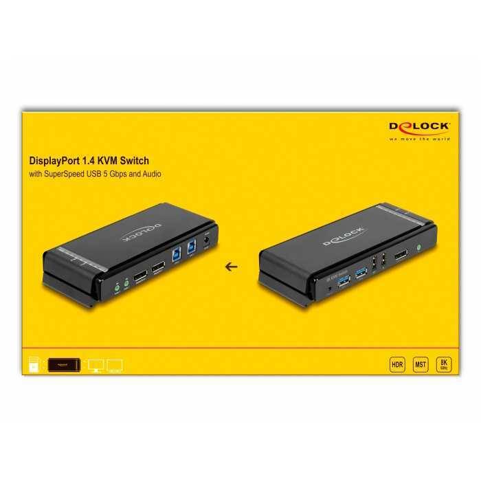Delock - KVM-/Audio-/USB-Switch - DisplayPort 1.4 KVM Switch 8K 60 Hz mit USB 5 Gbps und Audio