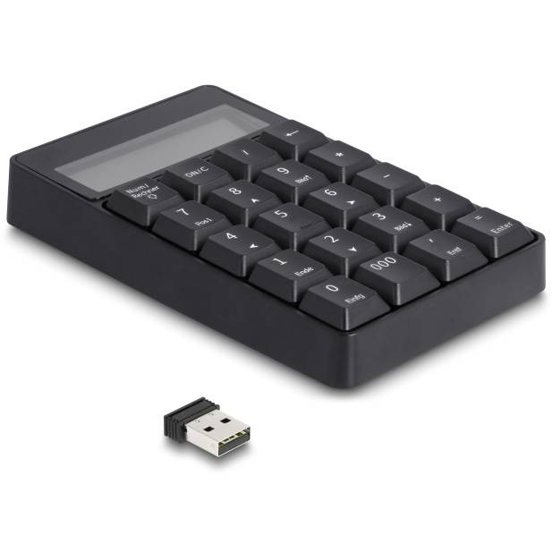 Delock 2 in 1 USB Typ-A Nummernblock mit Taschenrechner Funktion 2,4 GHz kabellos schwarz - USB - 20,