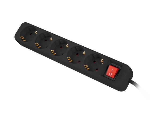 LANBERG Steckdosenleiste 3m 5x Schuko mit Schalter schwarz Multimedia-Technik Steckdosenleisten