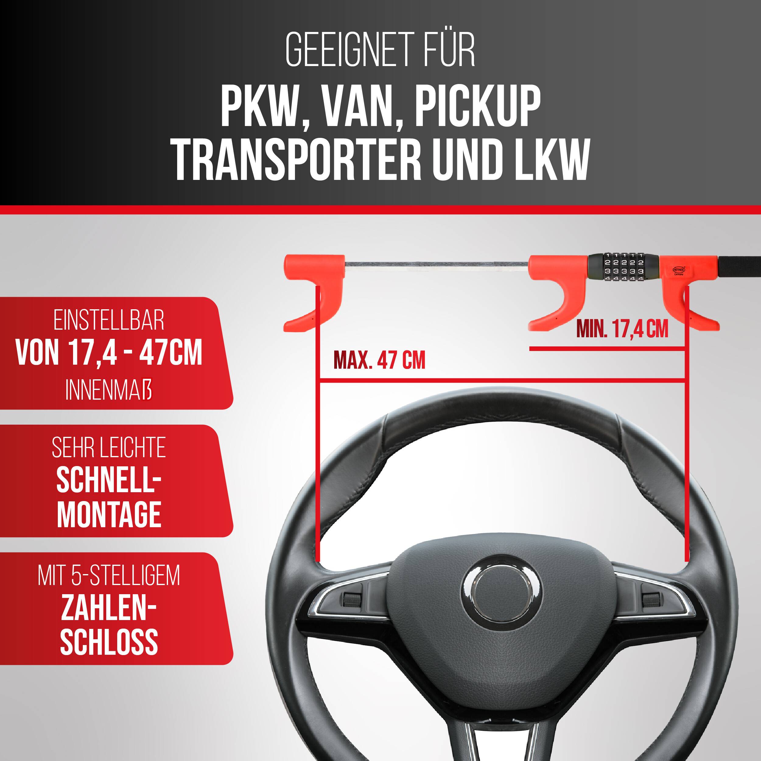 HEYNER® Lenkradsperre für PÖSSL SUMMIT-600 Wegfahrsperre mit Zahlenschloss