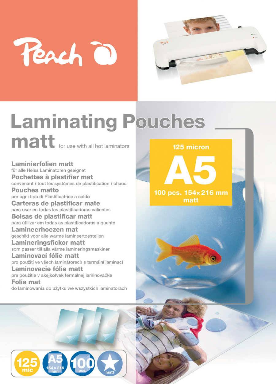 Peach Laminierfolie A5 | 125 mic | 100 St. | matt | beschreibbar | Premiumqualität für beste