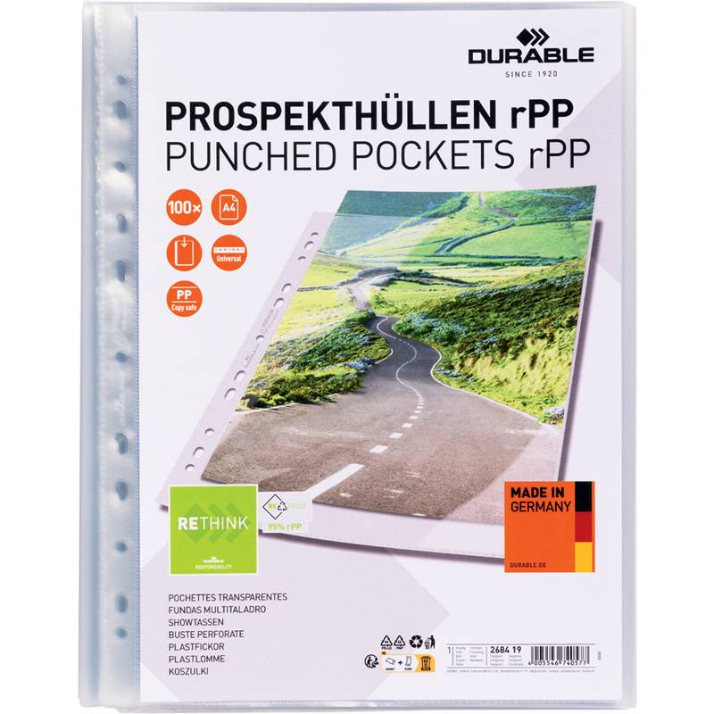 DURABLE Prospekthülle PREMIUM, DIN A4, rPP, transparent