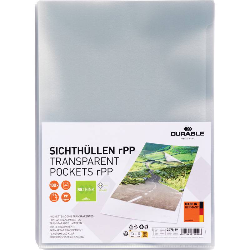 Durable 247819, A4, Transparent, Polypropylen (PP), 0,1 mm, 218 mm, 305 mm