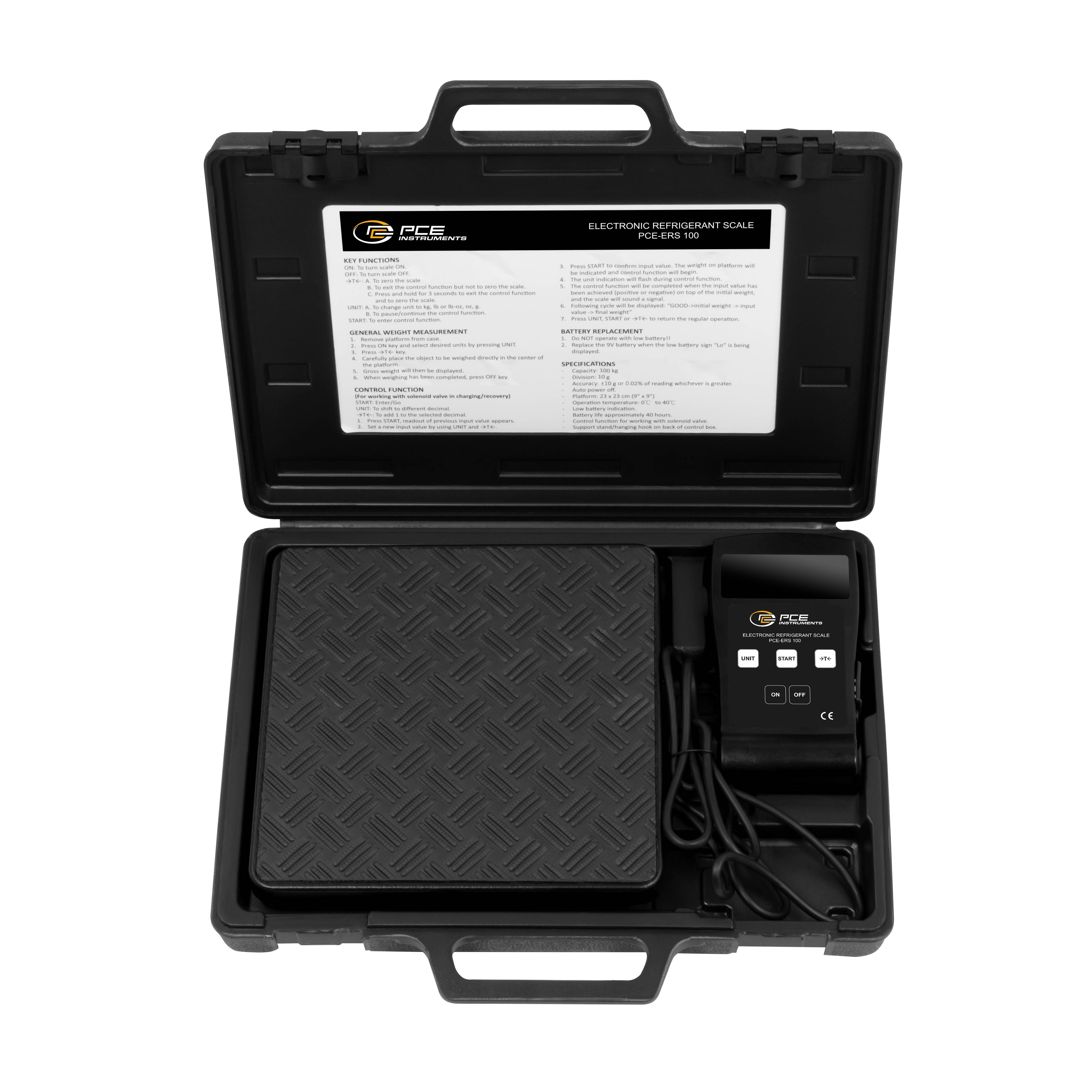 PCE Instruments Kältemittelwaage PCE-ERS 100 Wägebereich 100kg |Wägefläche 230x230mm |Tara Funktion |g|kg|lb|oz|Ib/oz