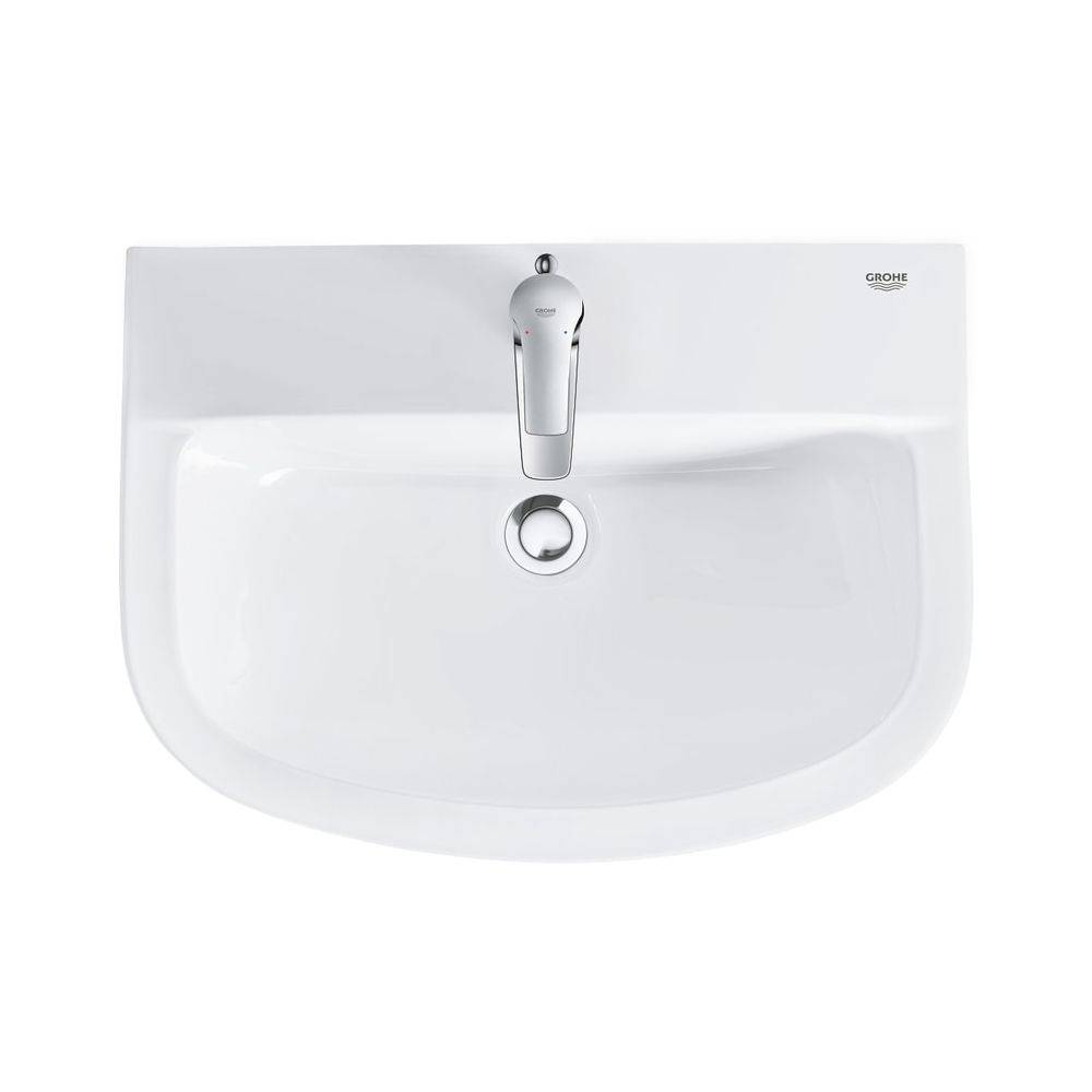 Grohe Bau Keramik Waschtisch, Alpinweiß wandhängend, 609x442mm, 1 Hahnloch, mit Überlauf, aus Sanitärkeramik