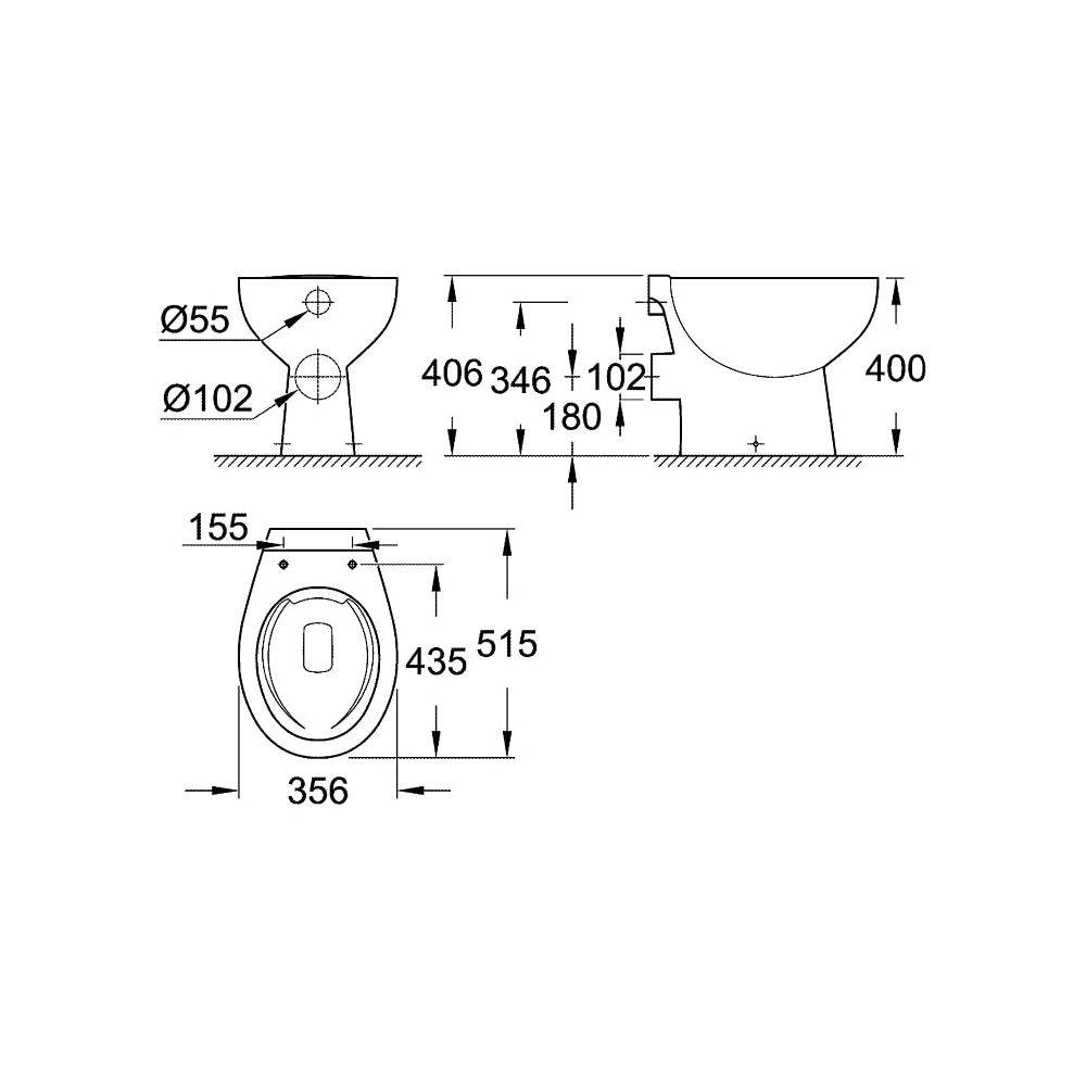 Grohe Bau Keramik Stand-Tiefspül-WC, Abgang waagerecht, spülrandlos, aus Sanitärkeramik, Alpinweiß, 39430000