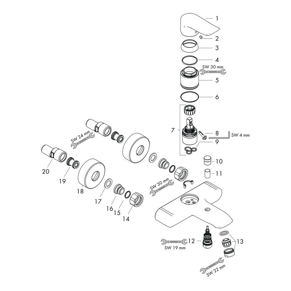 hansgrohe Metris Einhebel-Wannenmischer Aufputz DN 15, Chrom