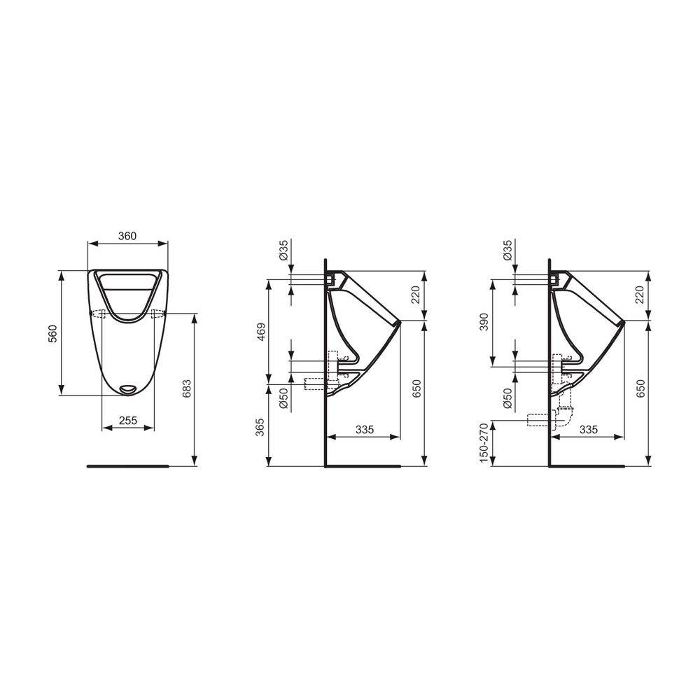 Ideal Standard Absaugeurinal Eurovit, Zulauf v.hi., 360x335x560mm, Weiß