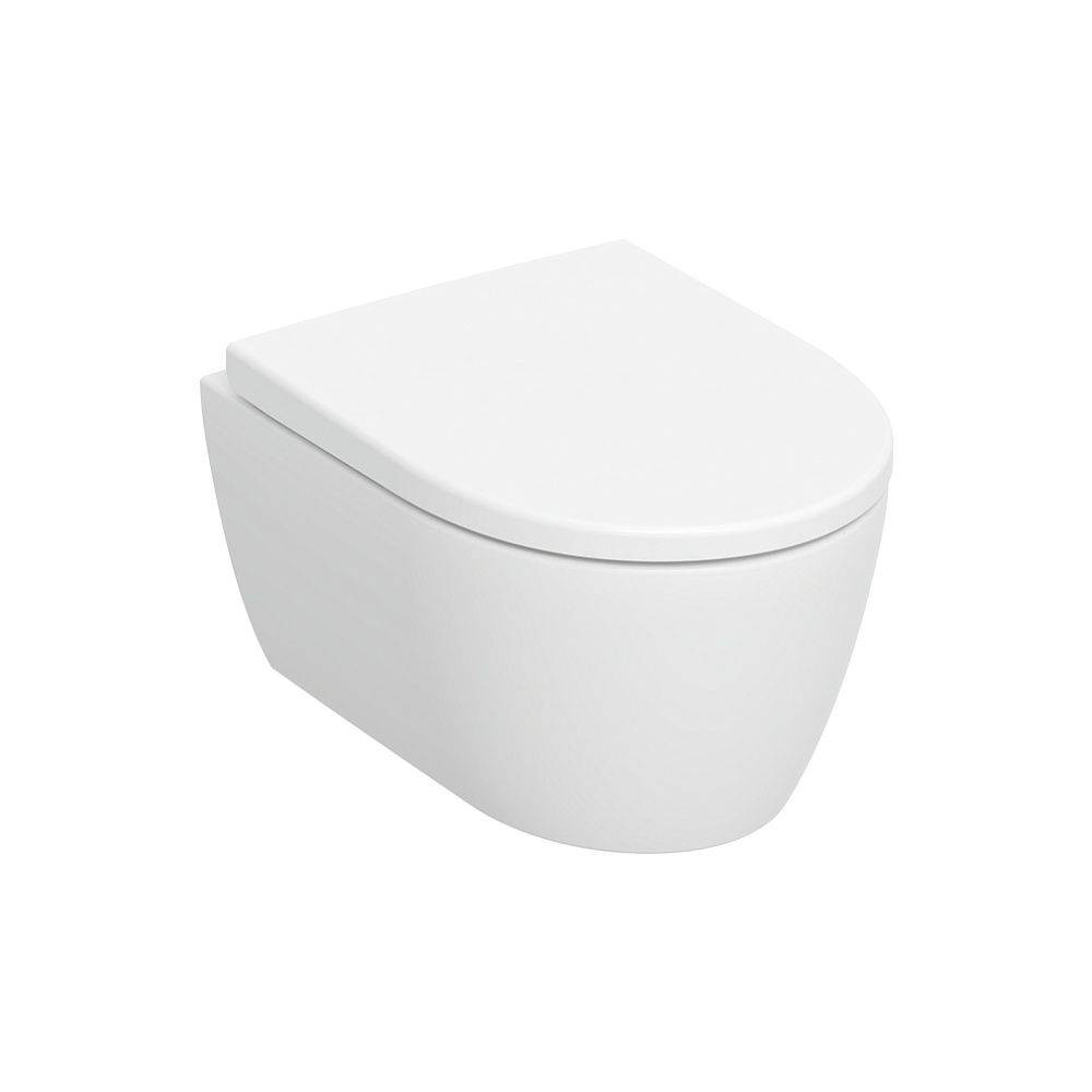 Geberit iCon Set Wand-WC Tiefspüler verkürzte Ausladung geschlossenes Keramikdesign, Rimfree, WC-Sitz 49cm,
