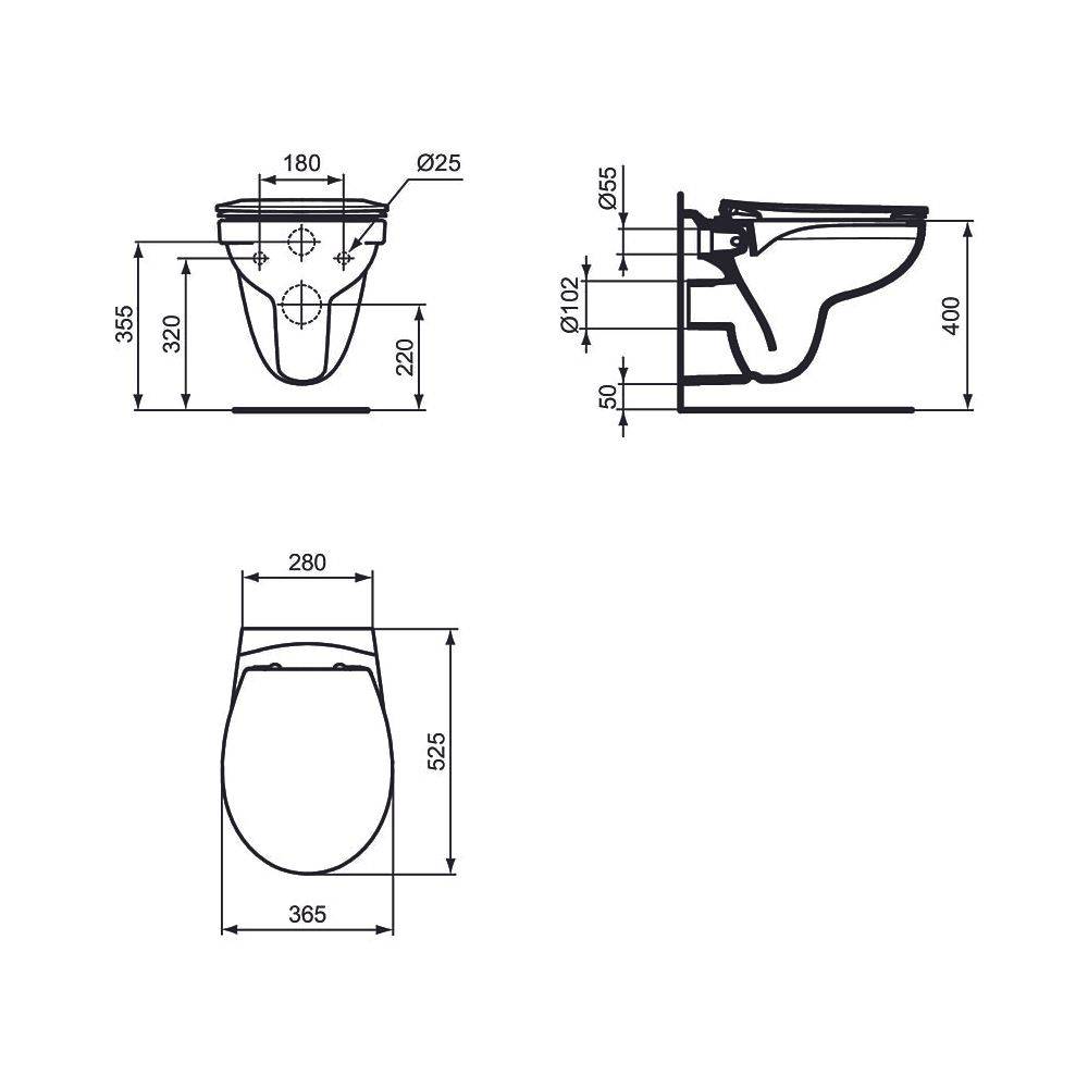 IDS Wand-WC-Kombipaket EUROVIT 370x525x350mm, mit WC-Sitz weiß