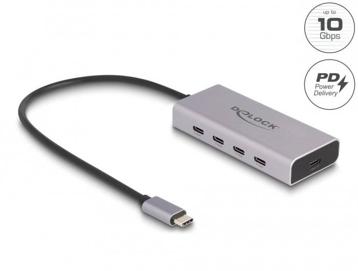 Delock Hub - 10 Gbps, PD 85W, mit 30 cm Anschlusskabel