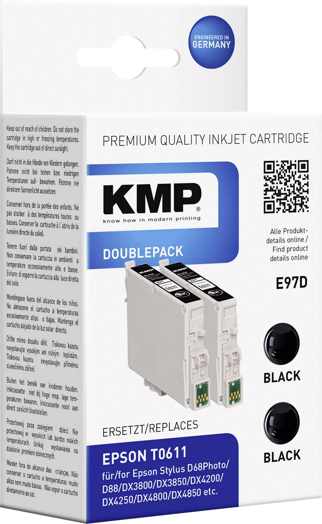 KMP Tinte ersetzt Epson T0611 Kompatibel 2er-Pack Schwarz E97D 1603,0021