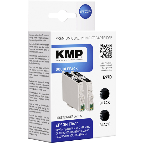 Pack de 2 cartouches d'encre compatibles KMP équivalent Epson T061140 noire