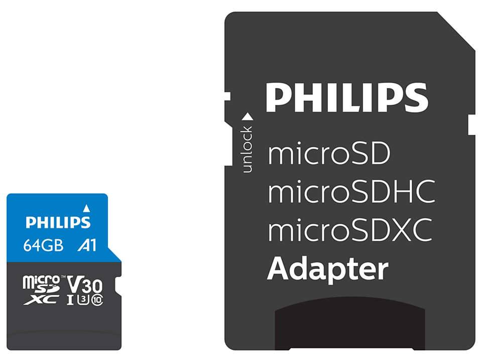 Philips MicroSDXC Card 64 GB Class 10 UHS-I U3 incl. Adapter Extended Capacity SD MicroSDHC 64 GB