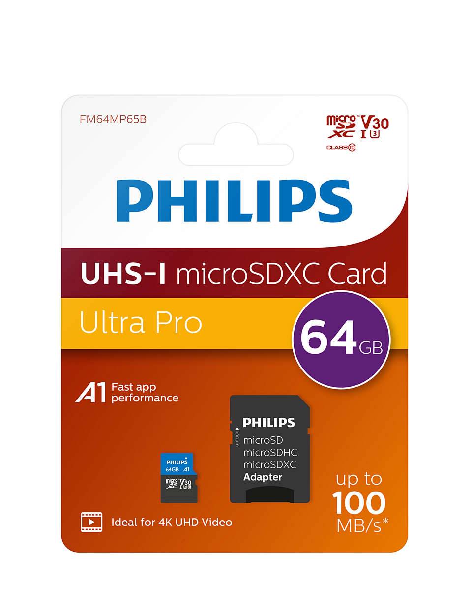 Philips MicroSDXC Card 64 GB Class 10 UHS-I U3 incl. Adapter Extended Capacity SD MicroSDHC 64 GB