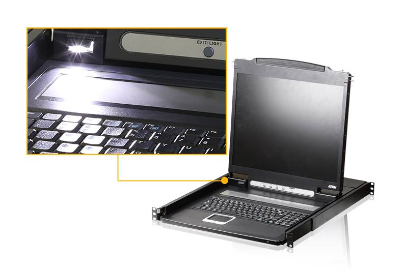 ATEN CL1000N DE Single Rail 19-LCD-Konsole, 19 1HE, DE-Layout (PS/2-USB, VGA) Signalsteuerung KVM
