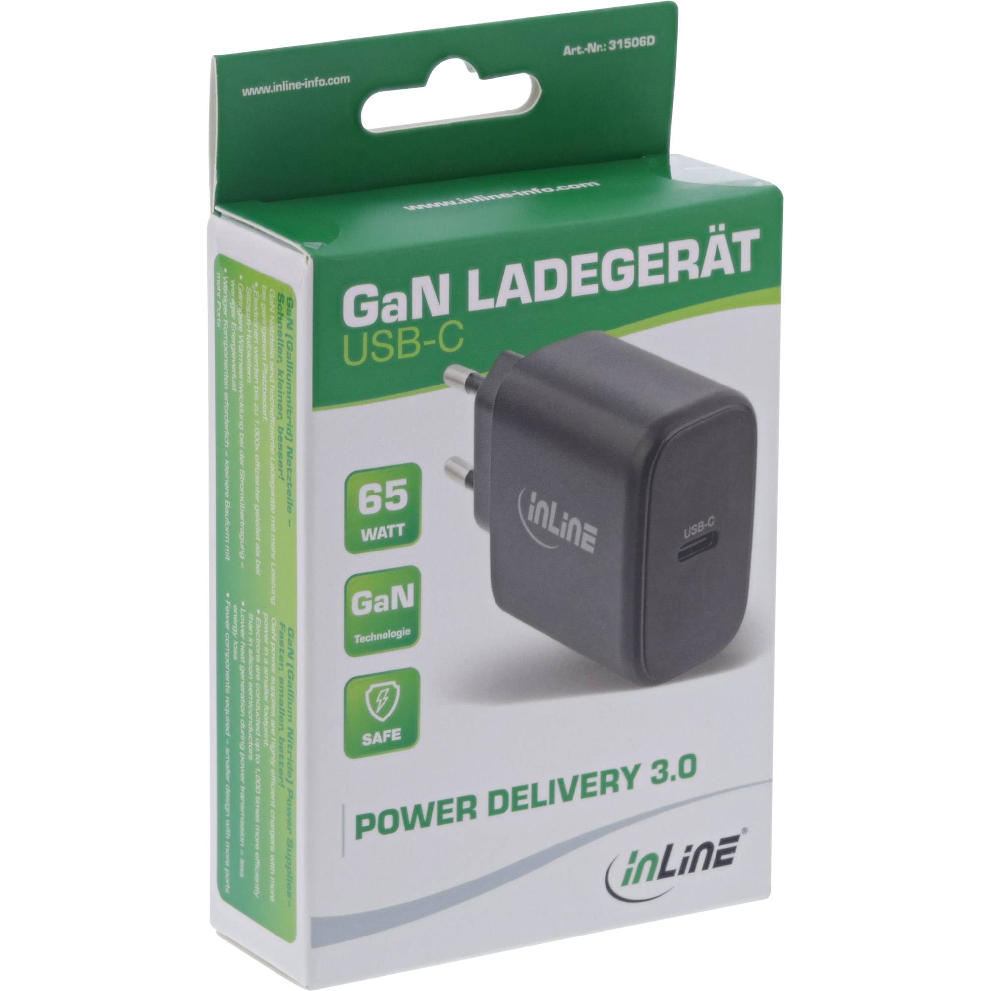 INLINE - USB PD Netzteil - GaN Ladegerät - Single USB-C - Power Delivery - 65W