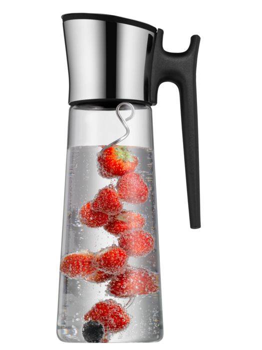 WMF Wasserkaraffe mit Griff 1,5 l schwarz Basic, Karaffe, 1,5 l, Schwarz, Metallisch, Transparent, Glas, Silikon, Edelst