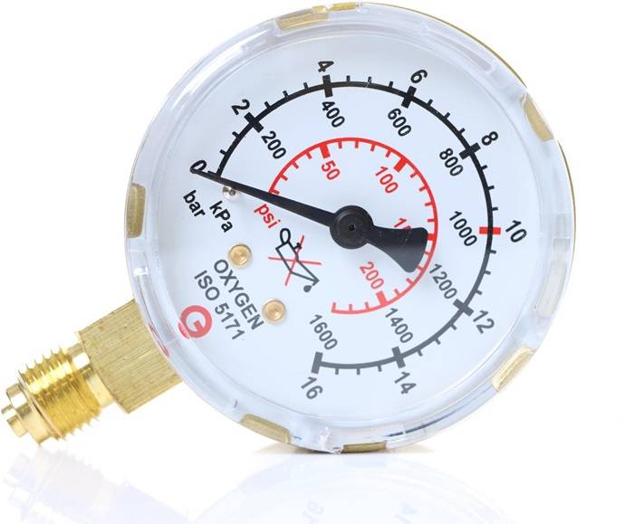 Arbeitsdruckmanometer D.63mm AG 1/4Zoll unten Sauerstoff