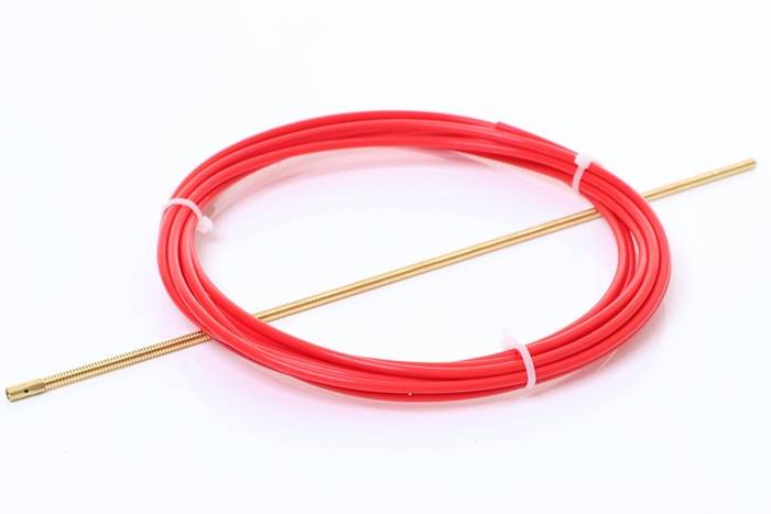 PTFE-Seele 4,5m D.1,0 -1,2mm rot f.Alu/VA/Miglötdraht m.Spirale/H-Nippel/O-Ring
