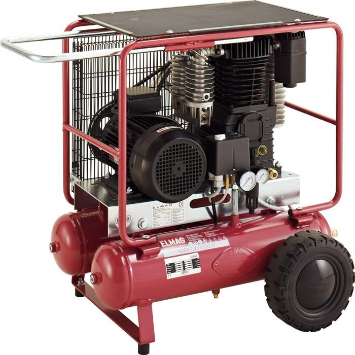 Montagekompressor TIGER 600/10/22 D Ansaug-L.539l/min 10bar Leist.3kW 400V 2x11l