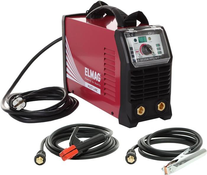 ELMAG Elektroden-Schweißinverter SD 2035M PFC/MV Multi Line inkl. 3m Massekabel 25mm², 4m E-Halterkabel 25mm² & Tragegurt