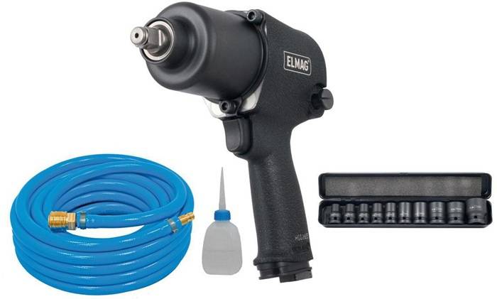 ELMAG DL-Werkzeugpaket, bestehend aus: 1 Stk.Schlagschrauber EPS 102, 1/2, 1 Stk.Druckluftschlauch-Set high-flex 10m, 10x15,5mm, 1 Stk.1/2 Schlag