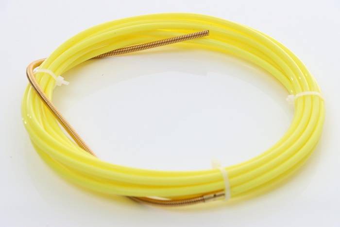 PTFE-Seele 5,5m D.1,2-1,6mm gelb f.Alu/VA/Miglötdraht m.Spirale/H-Nippel/O-Ring