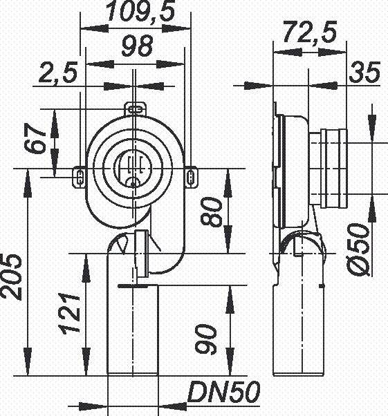 Dallmer Urinal-Absaug-Siphon HL 430 DN 50, 0-90Gr, PP, hochschlagfest