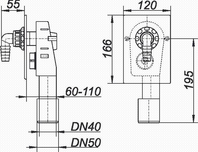 Dallmer Wandeinbau-Waschgeräte-Siphon HL 400, DN 40/50, PE, 130402