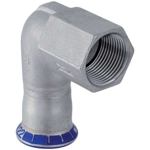 Geberit Mapress Edelstahl Übergangswinkel 90 Grad mit Innengewinde D 22mm, Rp 3/4", L1 4,6cm