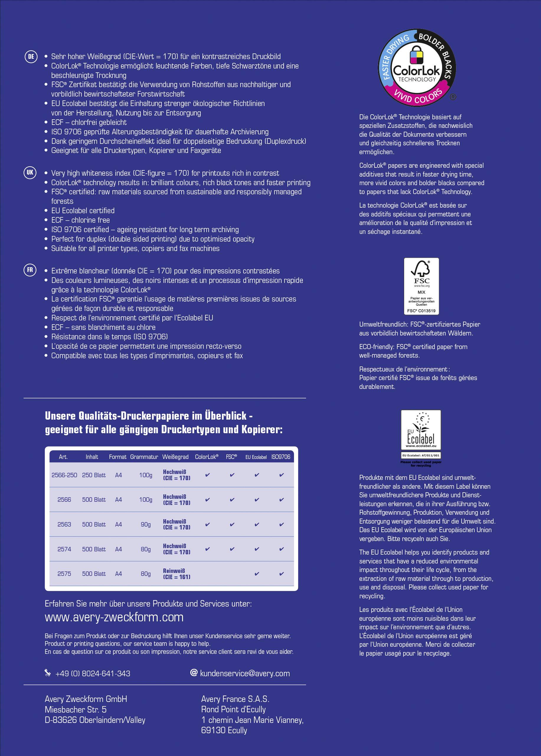 Avery-Zweckform Inkjet Paper Bright White 2566 Tintenstrahl Druckerpapier DIN A4 100 g/m² 500 Blatt Hochweiß