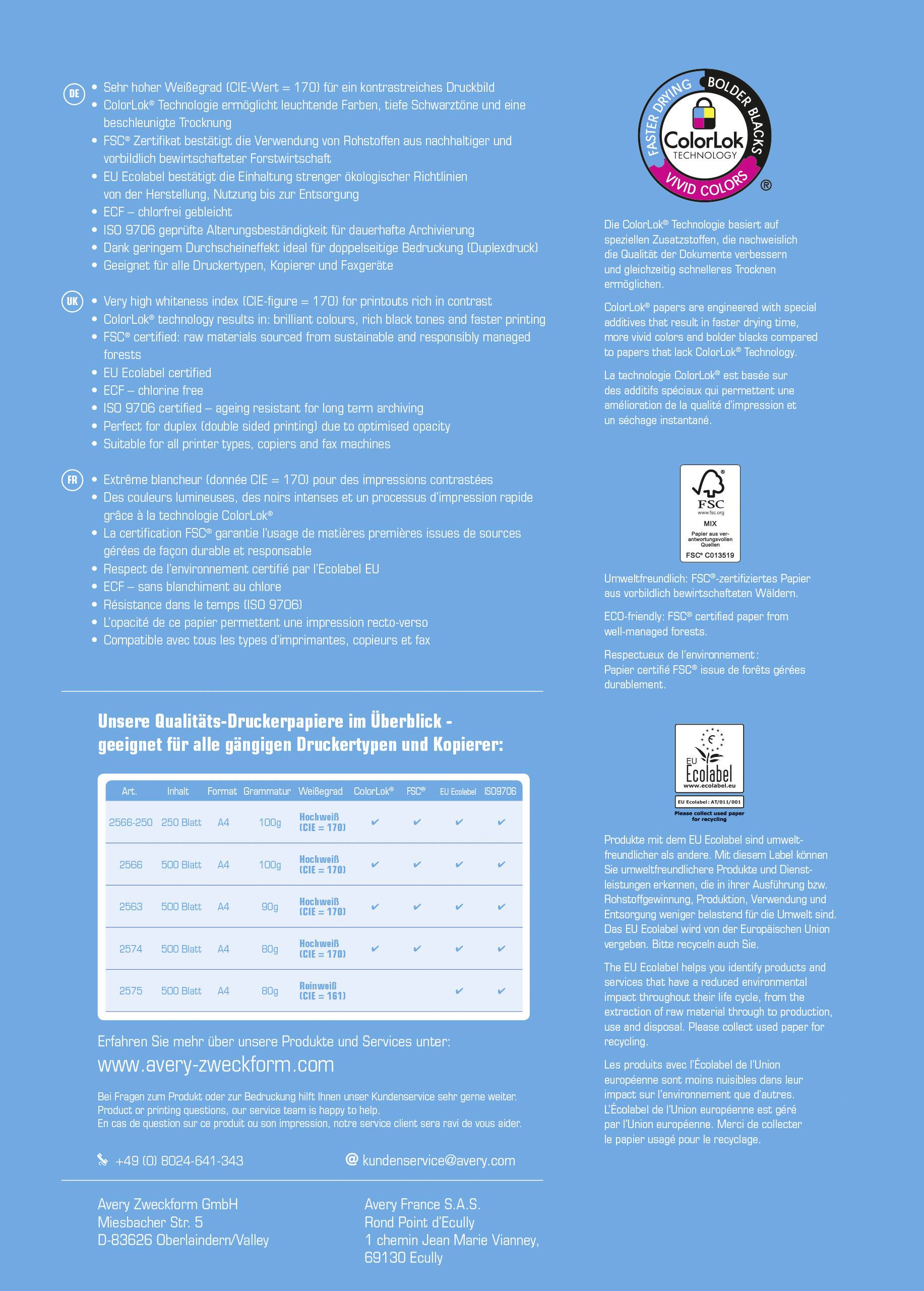 Avery-Zweckform PAPER Inkjet + Laser 2574 Universal Druckerpapier Kopierpapier DIN A4 80 g/m² 500 Blatt Weiß