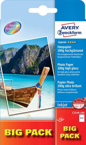 Avery-Zweckform Superior Photo Paper Inkjet BIG PACK C2549-100 Fotopapier 10 x 15cm 200 g/m² 100 Bl