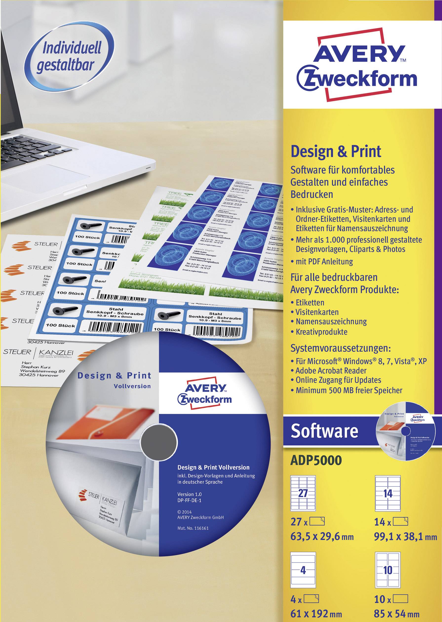 Avery-Zweckform DesignPro 5.0 Design & Print Software Vollversion, 1 Lizenz Windows Bildbearbeitung