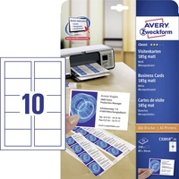 Avery-Zweckform C32010-25 Bedruckbare Visitenkarten, microperforiert 85 x 54 mm Weiß 250 St. Papier Avery-Zweckform C32010-25 Bedruckbare Visitenkarten, microperforiert 85 x 54 mm Weiß 250 St. Papier
