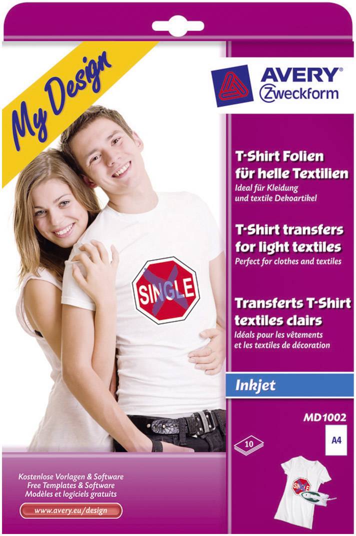 Avery-Zweckform My Design T-Shirt MD1002 Tintenstrahl Textilfolie DIN A4 für helle Textilien, Optim