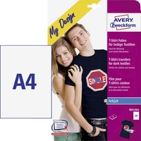 Avery-Zweckform My Design T-Shirt MD1004 Tintenstrahl Textilfolie DIN A4 für farbige Textilien, Optimiert für Tintenstrahl 8 Blatt Avery-Zweckform My Design T-Shirt MD1004 Tintenstrahl Textilfolie DIN A4 für farbige Textilien, Optimiert für Tintenstrahl 8 Blatt