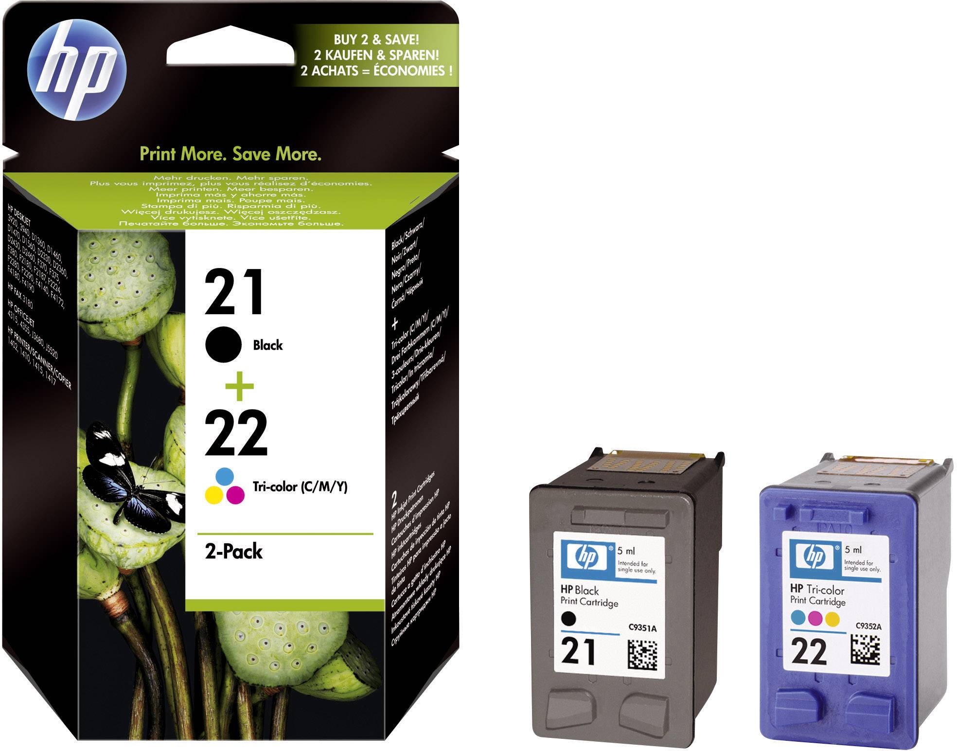 HP Tintenpatrone 21, 22 Original Kombi-Pack Schwarz, Cyan, Magenta, Gelb SD367AE Druckerpatronen Kombi-Pack