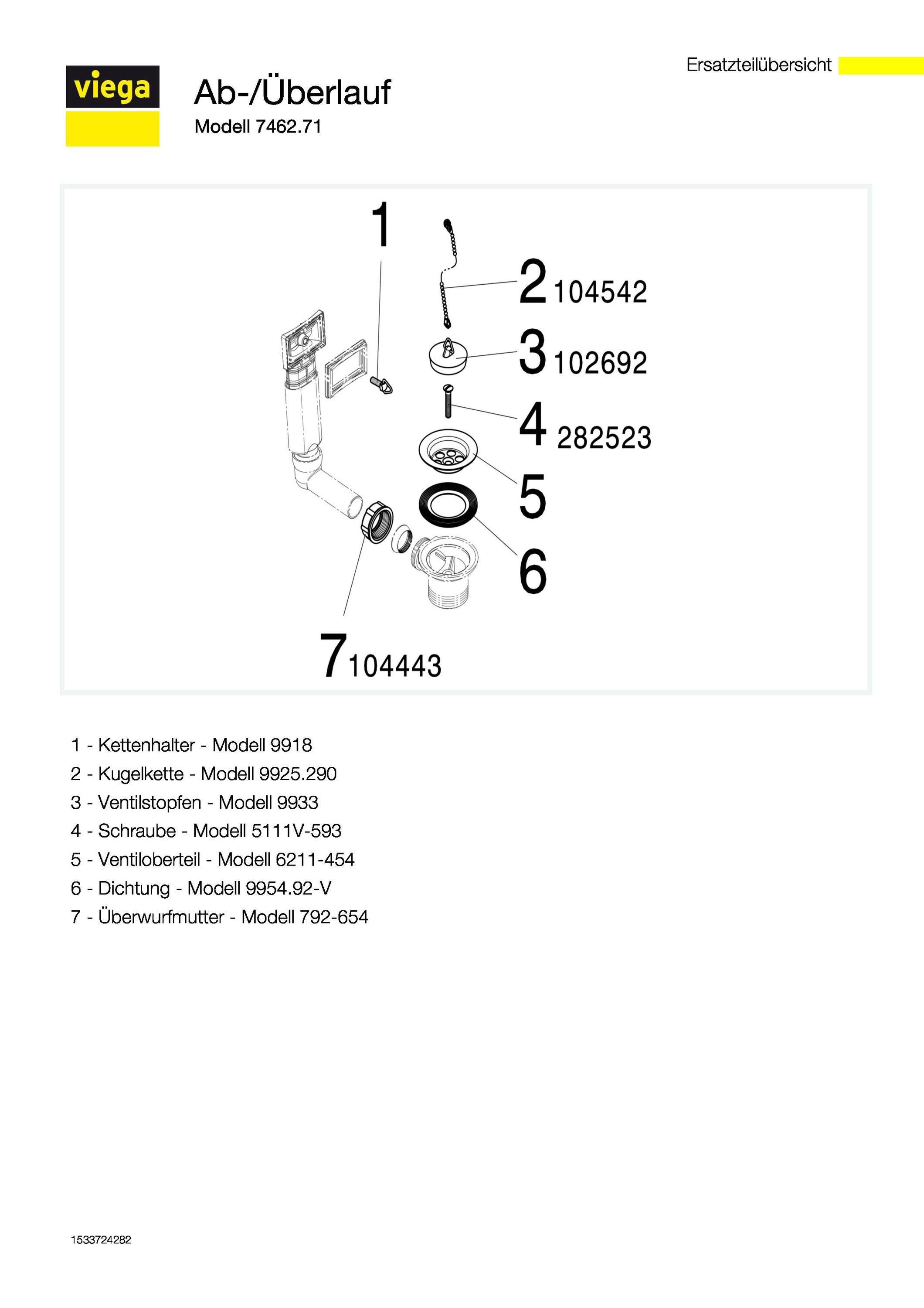 Viega Ab-/Überlaufgarnitur 7462.71 G 1 1/2x70mm, KST we, m Ventilobert. ES