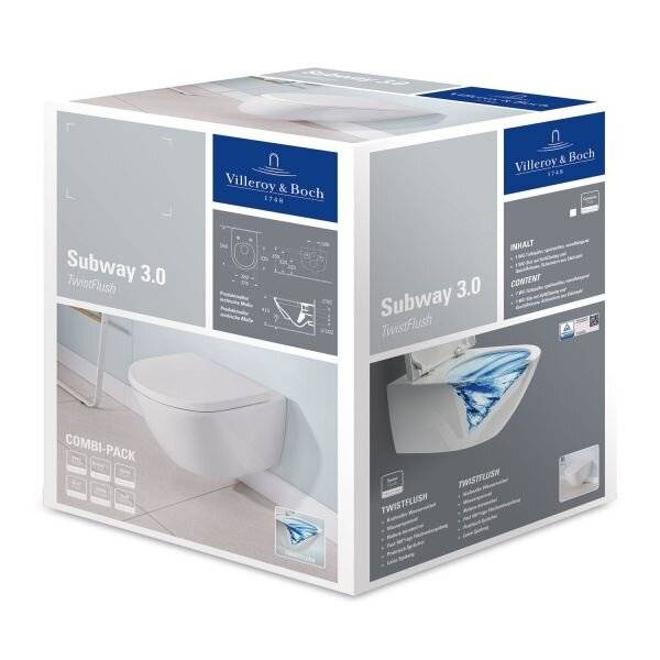 Villeroy & Boch Combi-Pack Subway 3.0 370x560x360mm Oval wandhängend Abgang waagerecht mit Flush, Weiß Alpin
