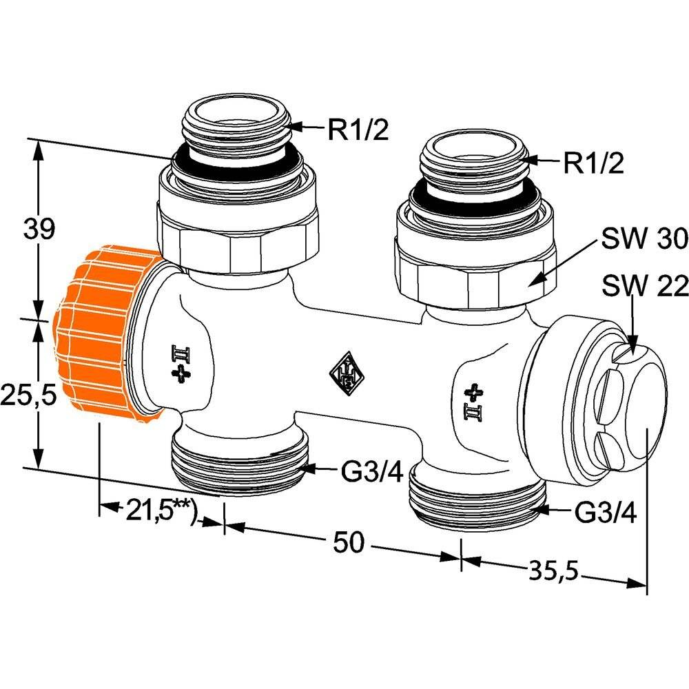 IMI/HEIMEIER Thermostat-Ventiluntert.HEIMEIER ECLIPSE 3865-02.000 Multilux,DG,Zweirohrsystem