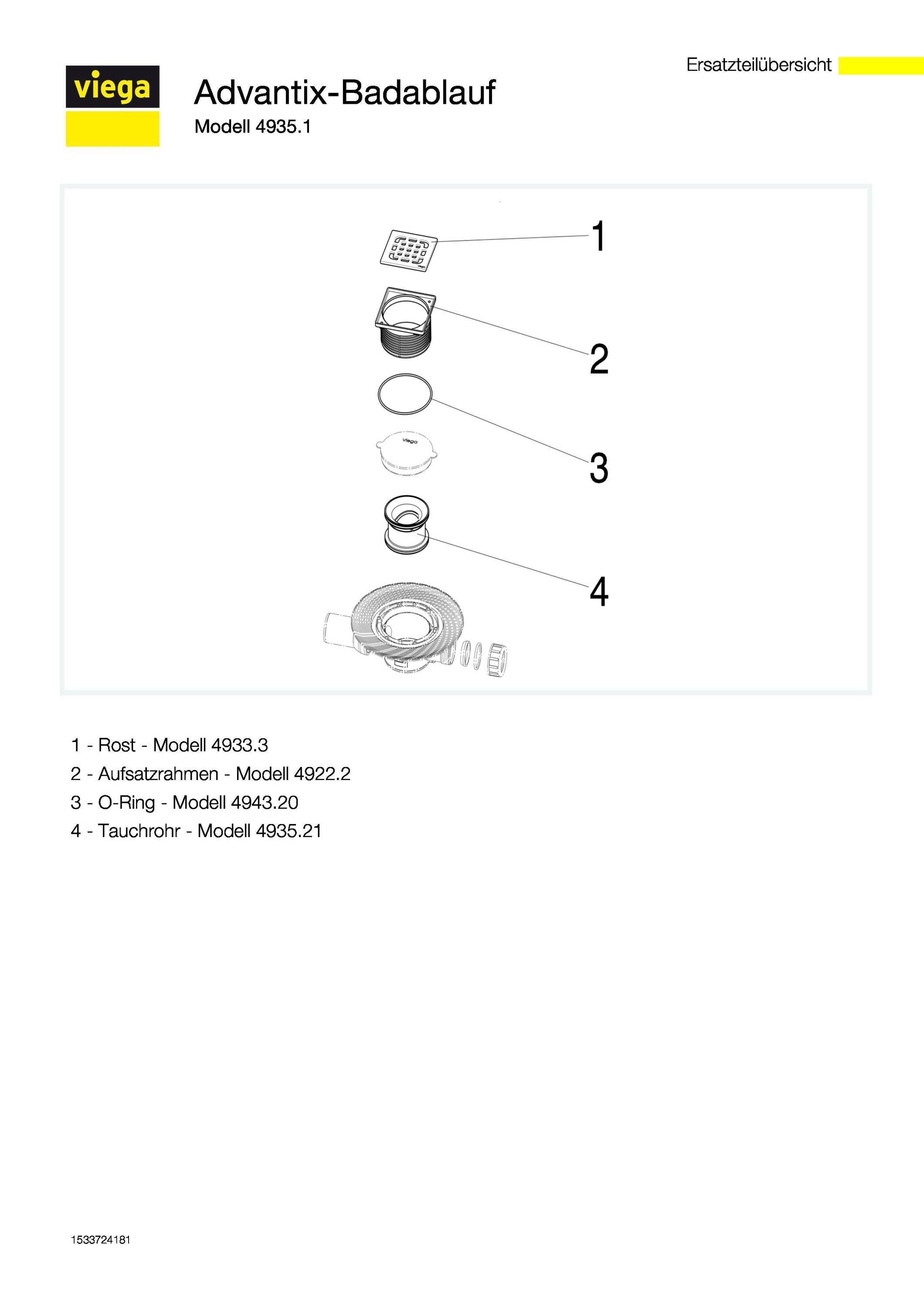 Viega Badablauf Advantix 4935.1 DN 50, KST gr, m Aufs. 100x100mm, Abl wa