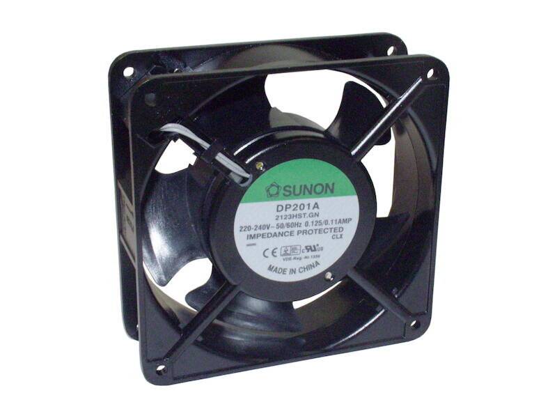 SUNON Lüfter Gleitlager 230 Vac 120 x 120 x 38 mm mit Flachstecker 2,8 mm schwarz