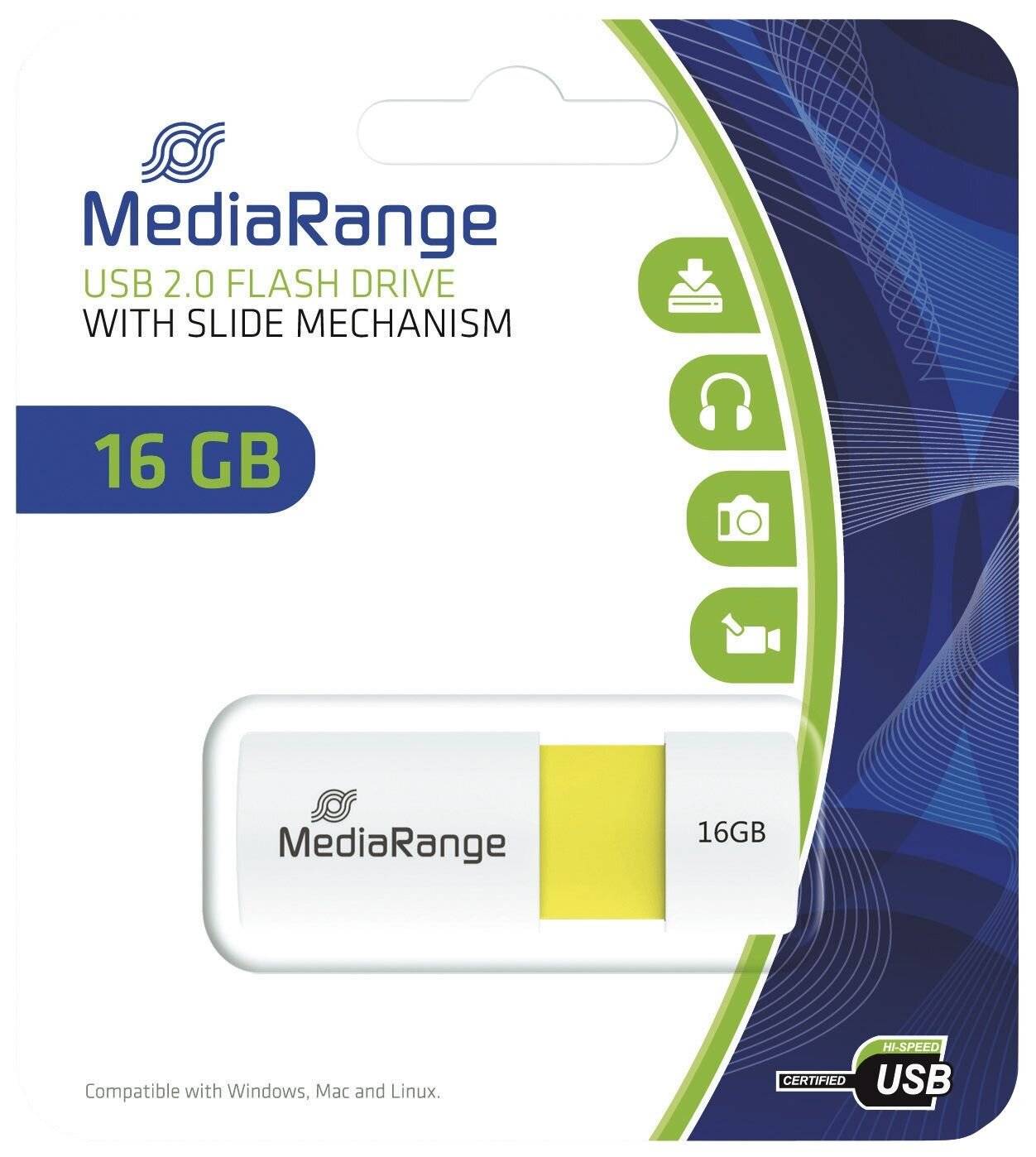 MEDIARANGE USB-Flash-Laufwerk - 16 GB - USB 2.0 - weiß - Gelb