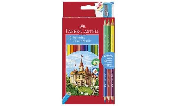 FABER-CASTELL Hexagonal-Buntstifte ECO, Promoetui 12+3