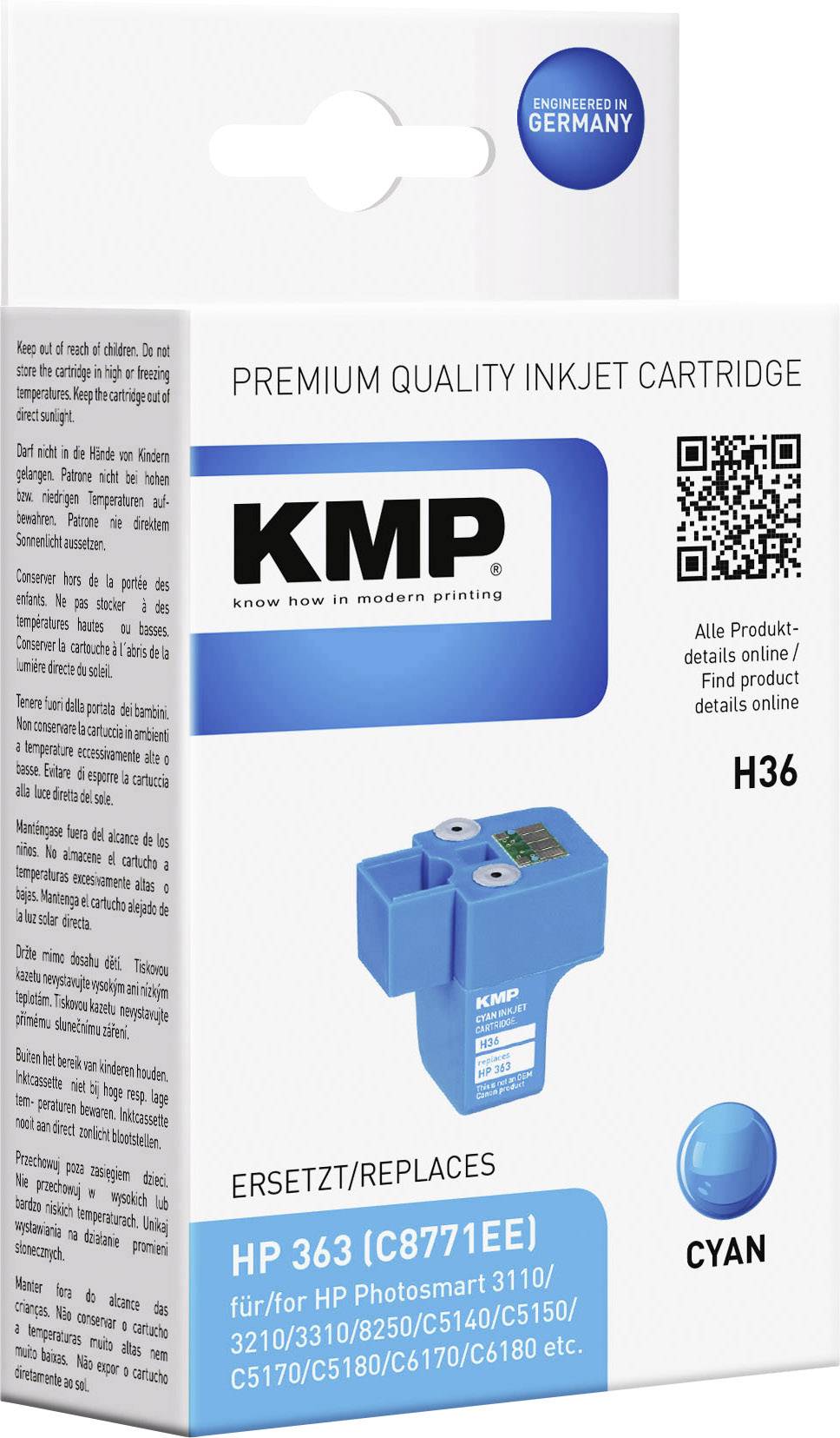 KMP Druckerpatrone ersetzt HP 363 Kompatibel Cyan H36 1700,0003