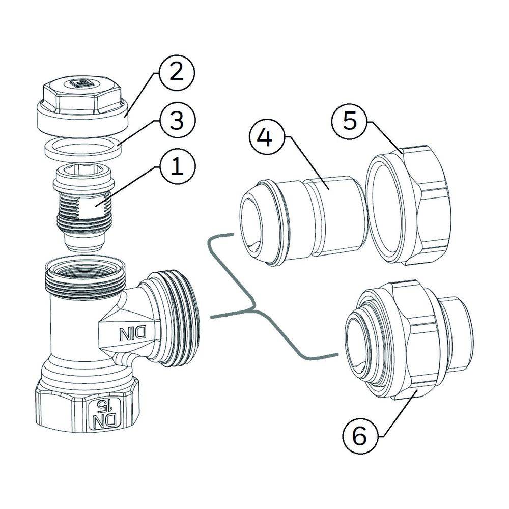 Resideo Rücklaufverschraubung Verafix-E, Messing vernickelt, Ausführung E, 3/8"