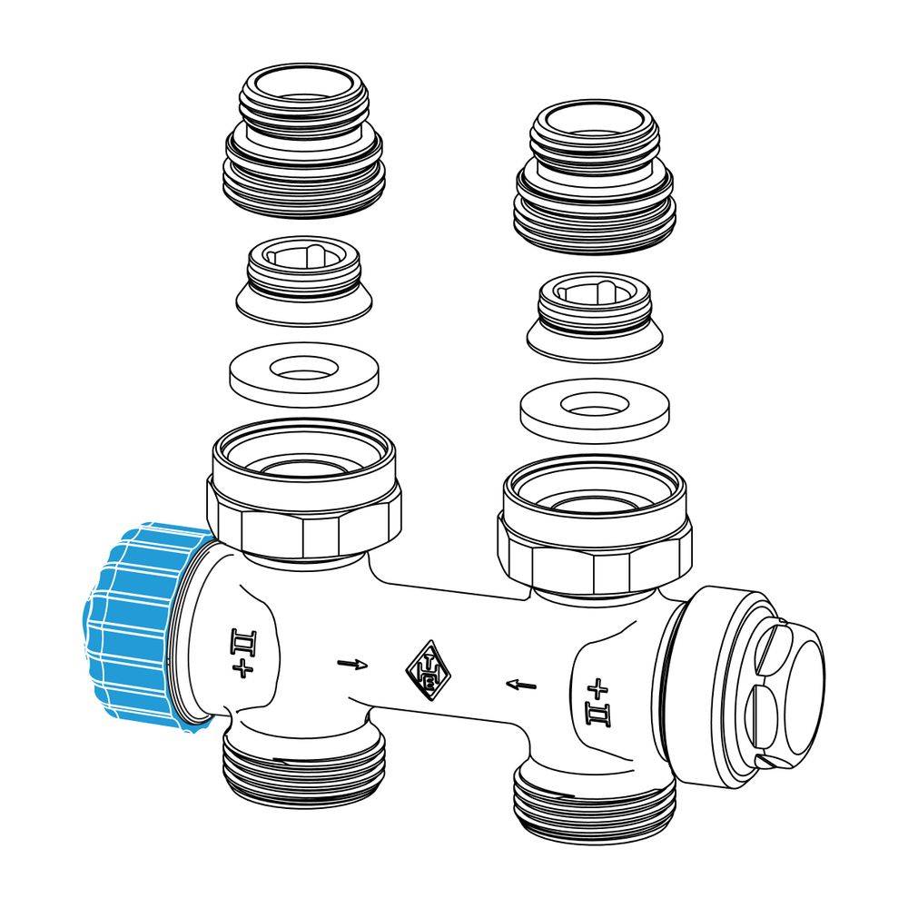 IMI Heimeier Ventil Multilux Einrohr Durchgang, für Rp 1/2" Innengewinde und G 3/4" Außengewinde