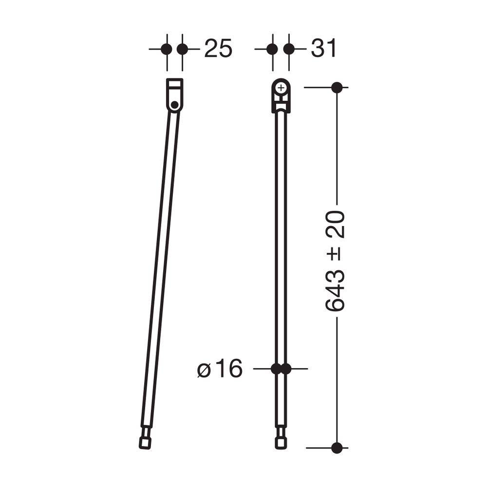 HEWI Bodenstütze für Stützklappgriffe 950.50., L:643mm, Edst., Anb. farbig tiefschwarz
